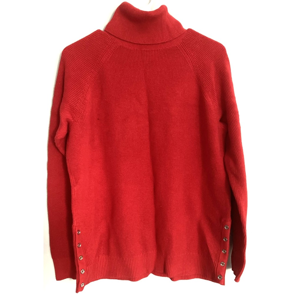 Vtg Michael Kors Sweater Women XL Red Turtleneck Side Button Raglan Pullover EUC